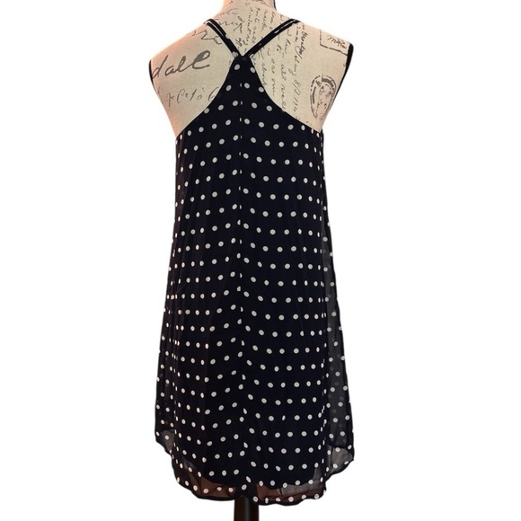 CHARLOTTE RUSSE halter dress, dark blue white polka dots, sz M, lined, keyhole - Picture 2 of 9